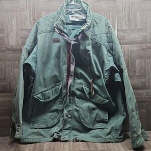 Columbia Vintage Green Quilted Shoulder Zip-Up Jacket Cotton Men's